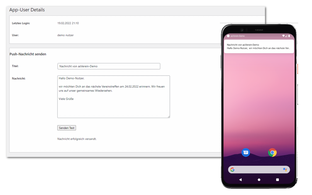 Vereins-App - Push-Nachrichten im Admin versenden