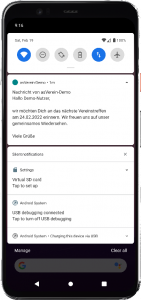 Vereins-App - Bildschirm mit Push-Nachrichten